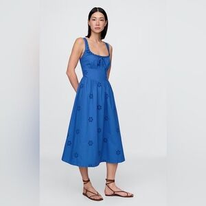 Gap Eyelet Scoop-Neck Smocked Back Midi Dress NWT L Summer Vacation Spring